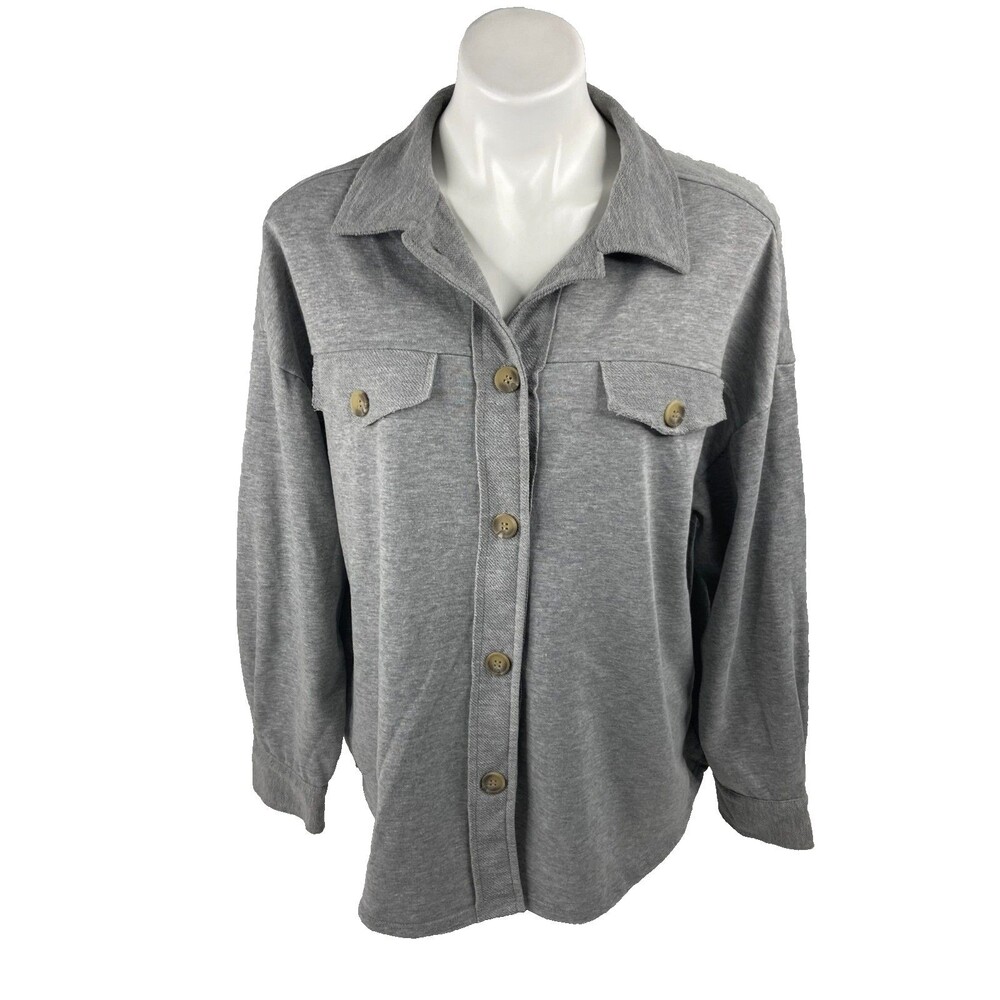 Timing Women Large Gray Shacket Full Button Casual Shirt Jacket NWT
